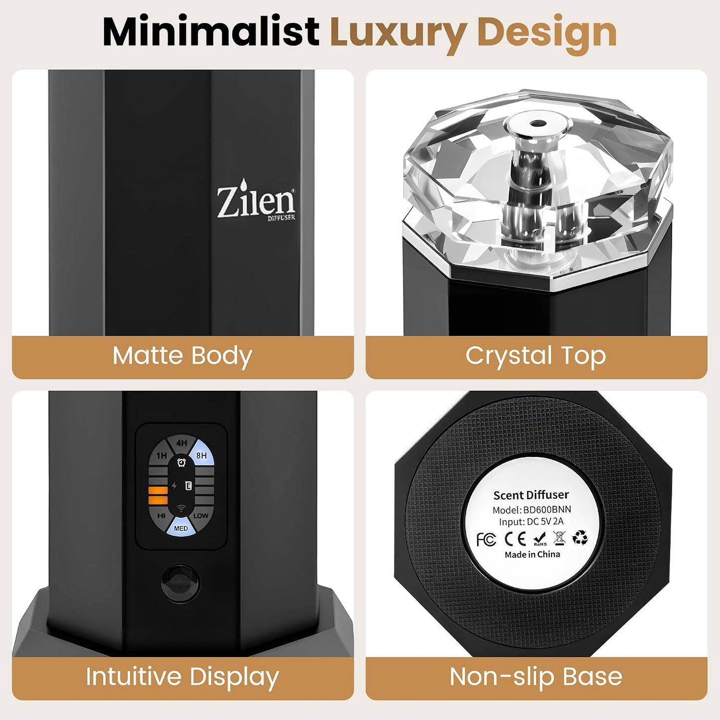 Limited Edition Design - Waterless Essential Oil Diffuser – 3600mAh Rechargeable Nebulizing Cold Air Scent Machine, Portable Luxury Crystal & Steel Design, Covers Up to 1,000 Sq Ft for Large Rooms