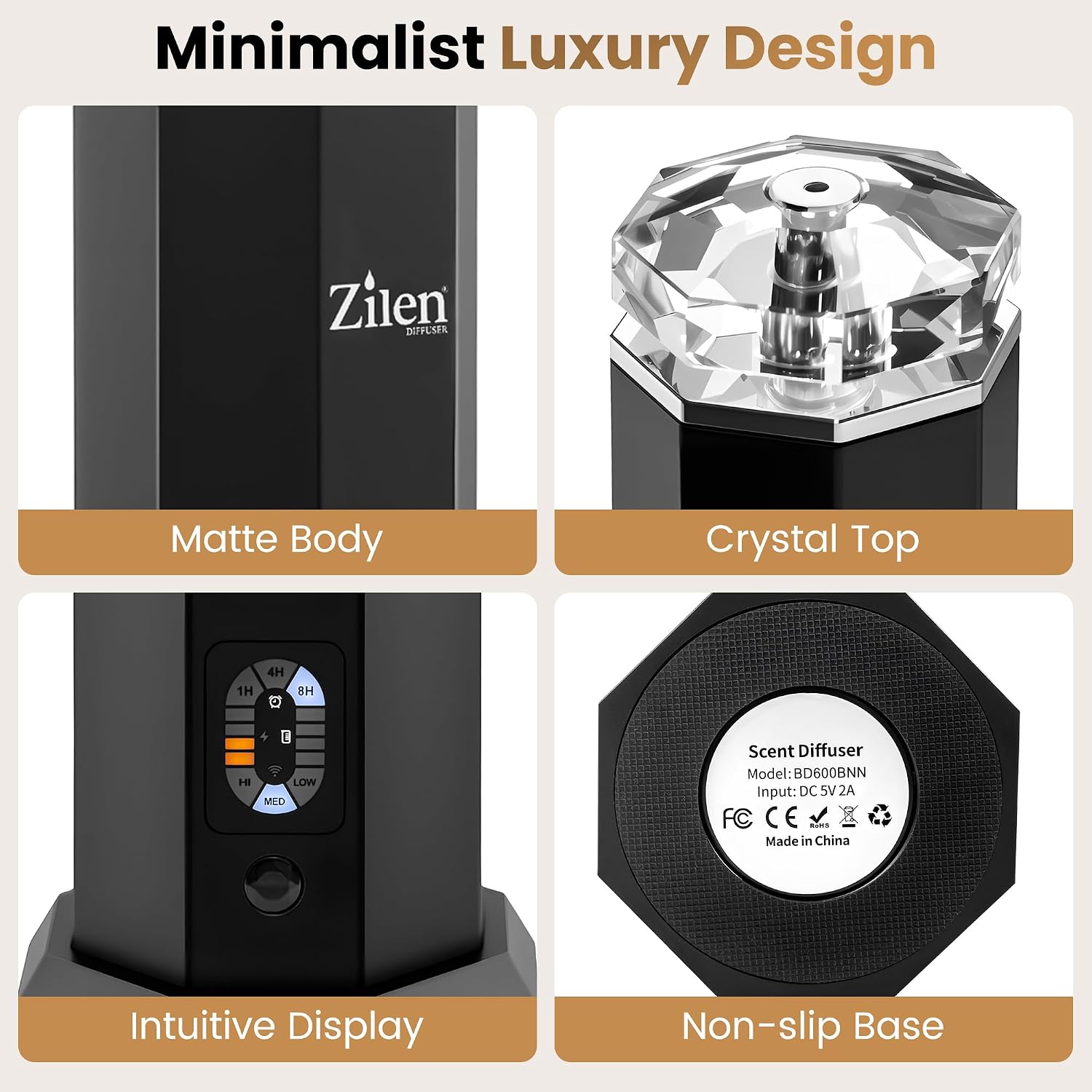 Limited Edition Design - Waterless Essential Oil Diffuser – 3600mAh Rechargeable Nebulizing Cold Air Scent Machine, Portable Luxury Crystal & Steel Design, Covers Up to 1,000 Sq Ft for Large Rooms