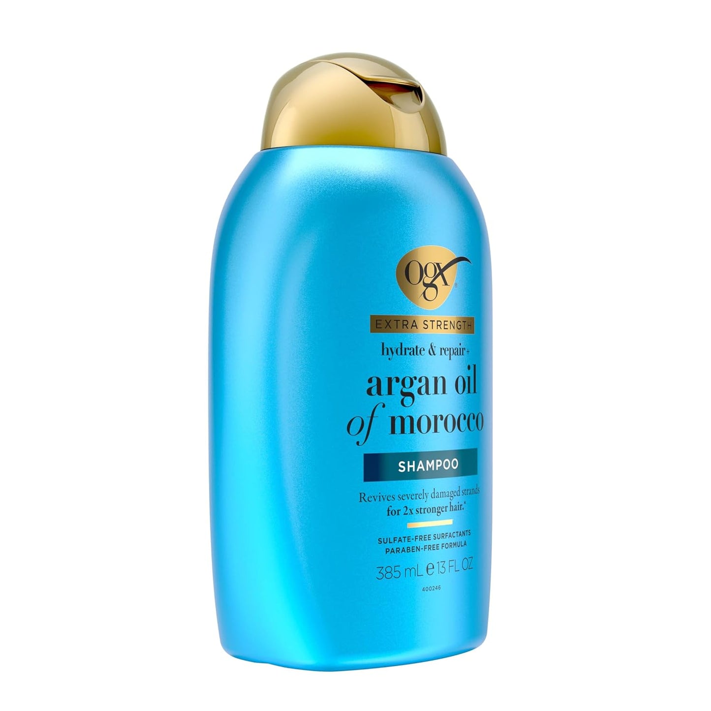 OGX Extra Strength Hydrate & Repair + Argan Oil of Morocco Shampoo for Dry, Damaged Hair, Cold-Pressed Argan Oil to Moisturize & Smooth, Paraben-Free, Sulfate-Free Surfactants, 13 Fl Oz