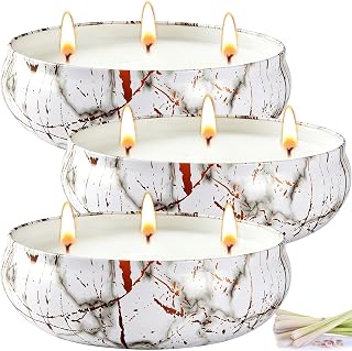 Citronella Candles Outdoor, 3 Pack Large Citronella Candle for Patio, 12oz, 3 Wick Soy Wax Candle, Long Lasting 240 Hours Total for Backyard Camping Deck Garden, Summer Indoor Outside Home Use