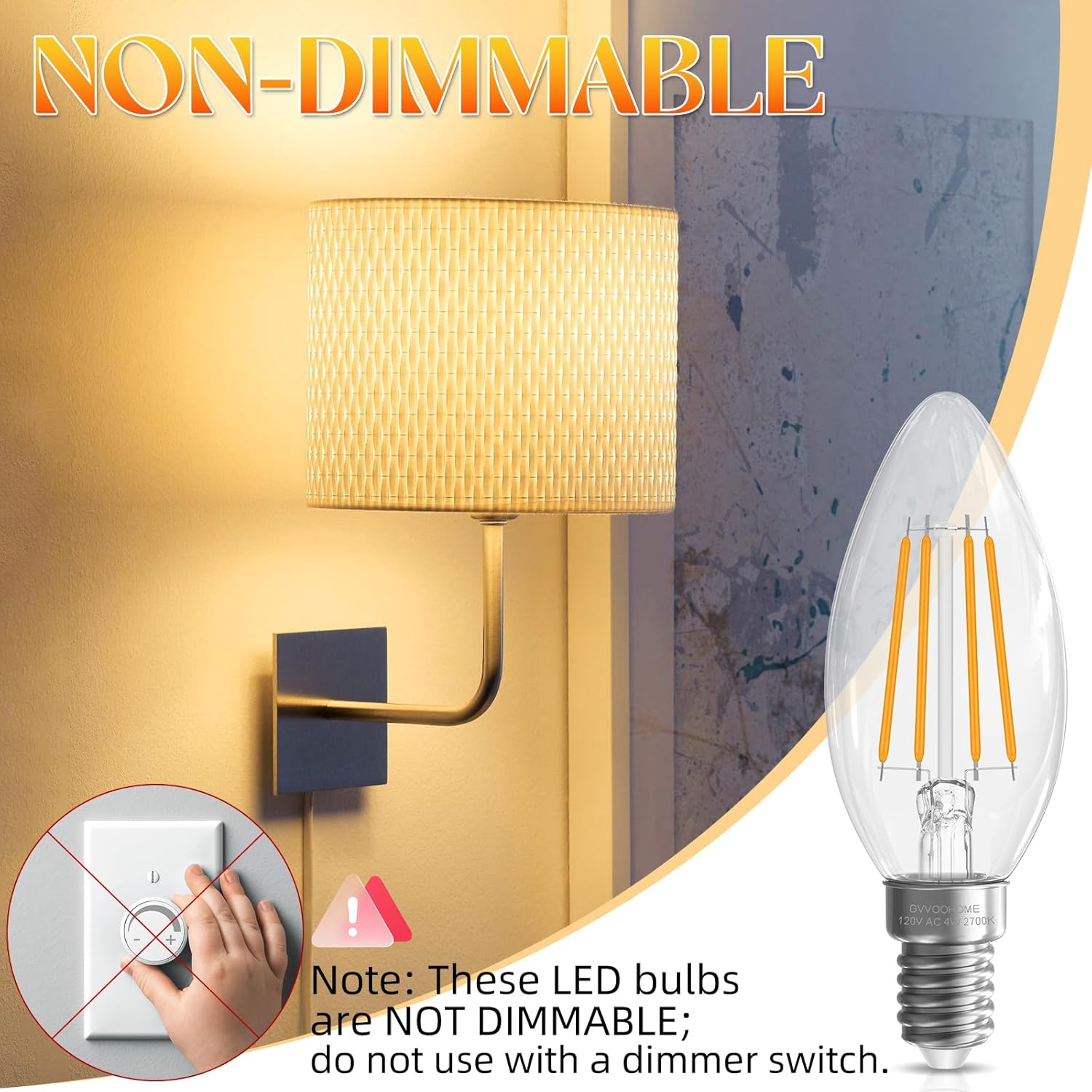 GvvooHome E12 Candelabra Bulb 40 watt Equivalent, E12 LED Bulb Non-Dimmable Chandelier Light Bulbs, B10 Candle Light Bulbs 2700K Soft White, 90+CRI, 400LM, Cear Glass, 12 Pack
