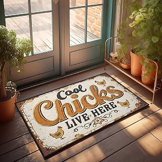 Whimsical Entrance Mat - Area Soft Touch & Foot Warm Feel | Colorful Bath Premium Quality Bubble Bath Mat Tub Spa Massager Rustic Sign: Cool Chicks Live Here with Chicken(40X60CM)