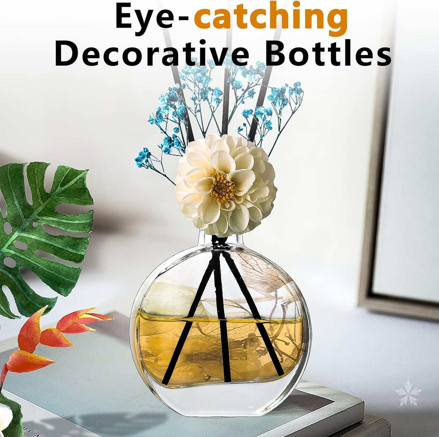 Gift Set-Glass Diffuser Bottles Set of 5 Reed Diffuser Bottle Clear Empty Decorative Bottles Vases Reeds Bulk DIY for Perfume Fragrance Home Office Desk Decoration Wedding Girl Women