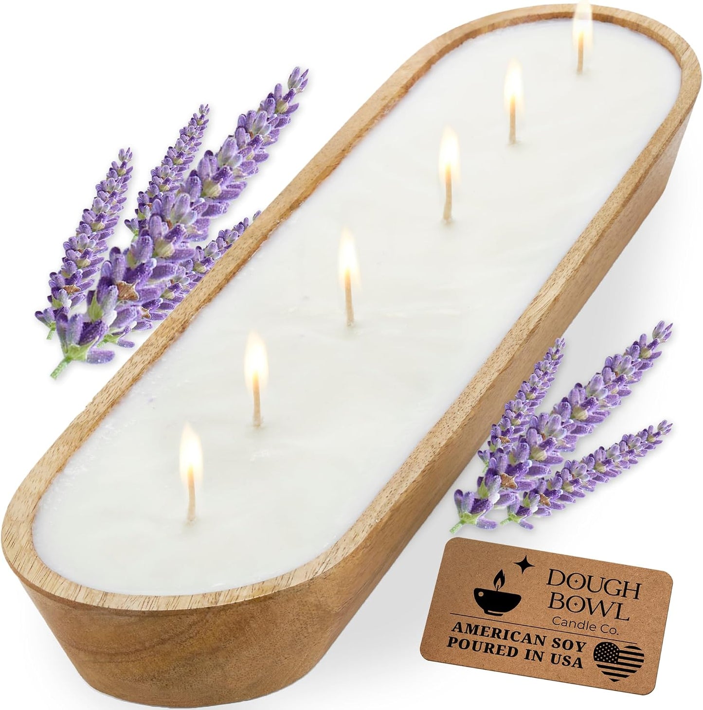 Dough Bowl Candle Co. Lilac Candle - Large 17x5 Soy Scented Candles for Women, Decorative 6 Wick Scented Candles, Luxury Woman Gift, Big Aromatherapy Odor Eliminating Decor with 70H Burn Time