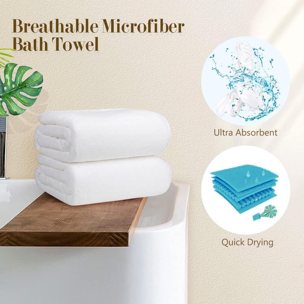 Orighty Bath Towel Pack of 4(27’’ x 54’’) - Soft Feel White Bath Towel Sets, Highly Absorbent Microfiber Towels for Body, Quick Drying, Microfiber Towels for Sport, Yoga, SPA, Fitness