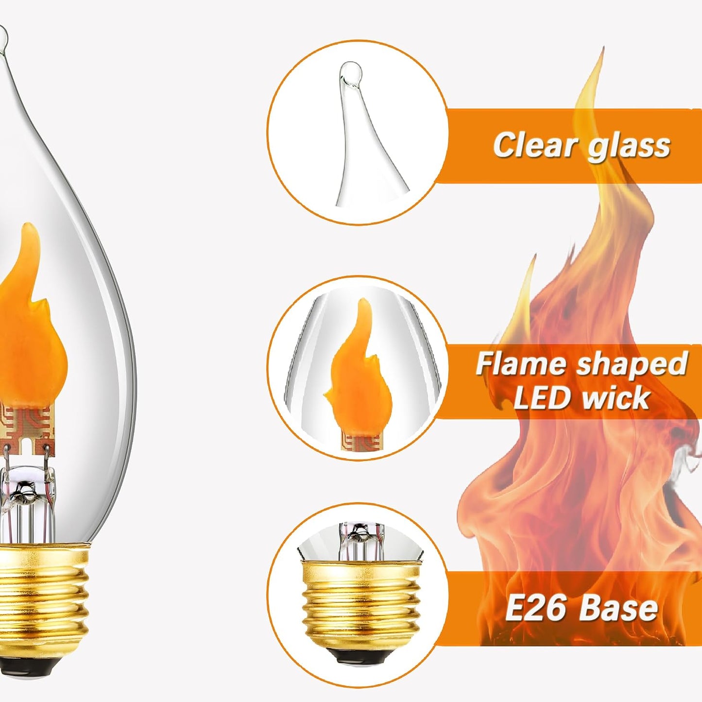 E26 Flickering Flame LED Bulbs, Flicker Candelabra Flame Effect Light Bulb for Halloween Christmas Party Decoration,1W,100LM,2Pack