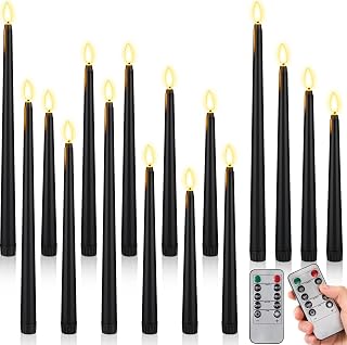 Rossesay 16 Pcs Black Flameless Taper Candles Battery Operated Candles with Remote Timer 8.5" 9.6" 10.8" 12.8" Multiple Sizes Black LED Flickering Candlestick for Wedding Centerpieces Party Decor