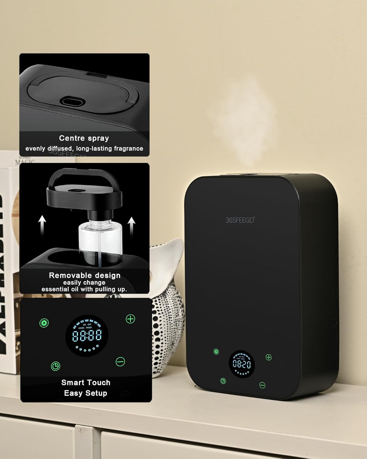 Waterless Oil Diffuser - Pure Essential Oil Diffuser with App Control - 150ml/1700 Sq.Ft. Coverage for Effective Aromatherapy in Home/Office/Hotel (Black)