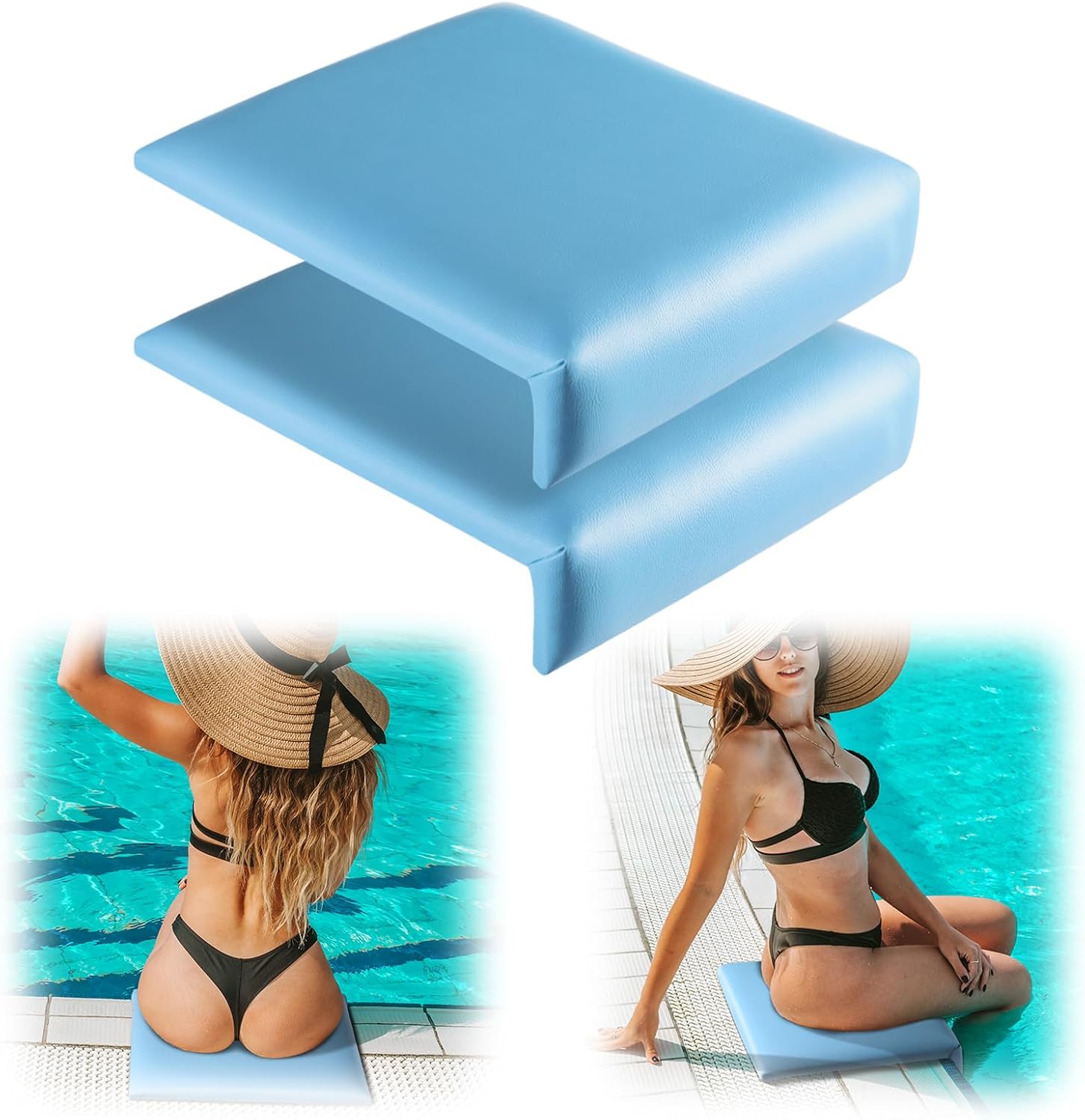 Novabright 2 Pcs 12 Inch Pool Seats for Edge of Pool Poolside Seating Mat with Soft Foam Pad Anti-Slip Cushion Waterproof Bath Seat Chair Light Blue Poolside Accessories for Summer Outdoor Beach