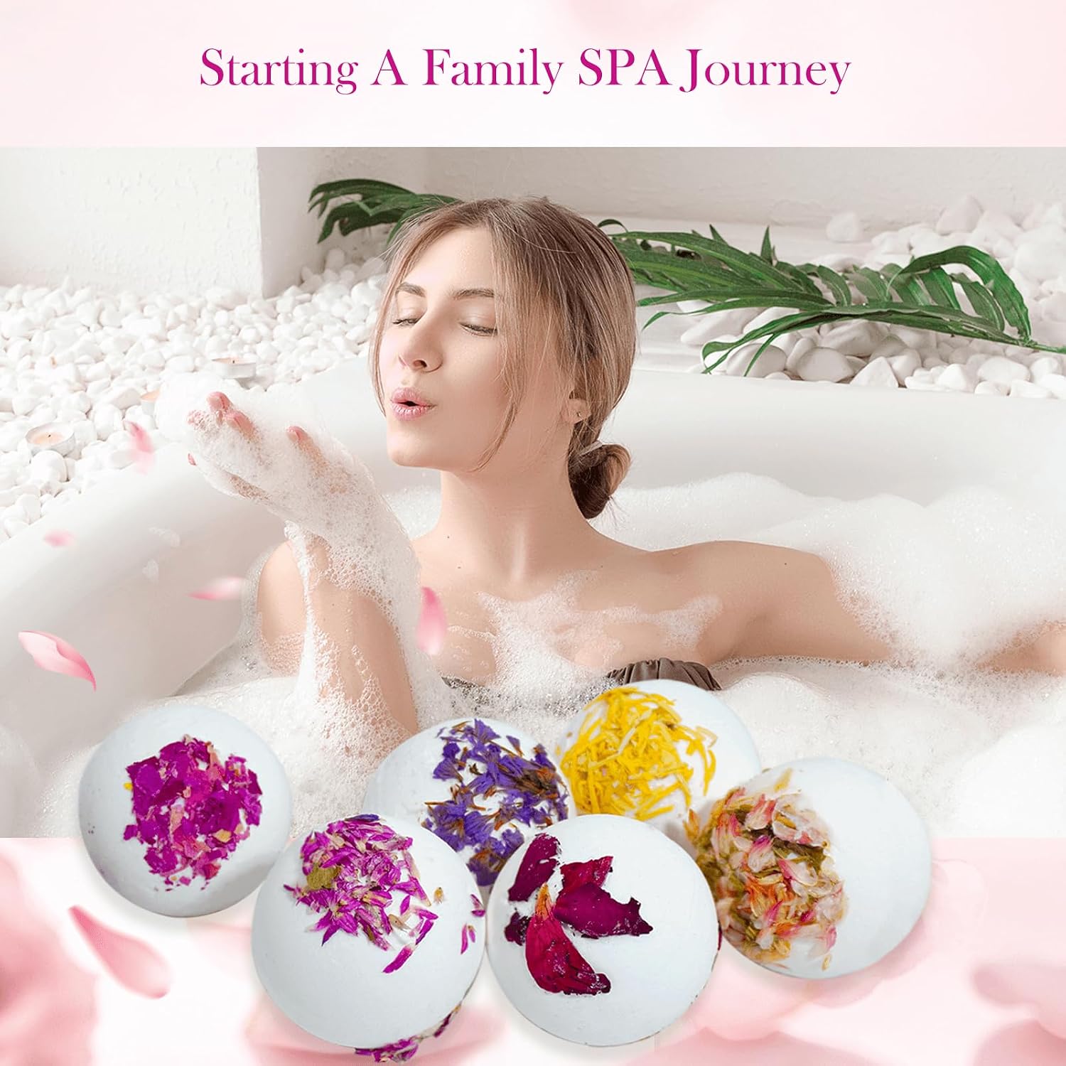 Aromatherapy Bath Bombs with Dried Flower Petals - 6 Pack Large Bath Bomb Handmade SPA Gift Set for Women, Moisturizing Natural Essential Oil Fizzies for Stress Relief & Relaxation Home SPA