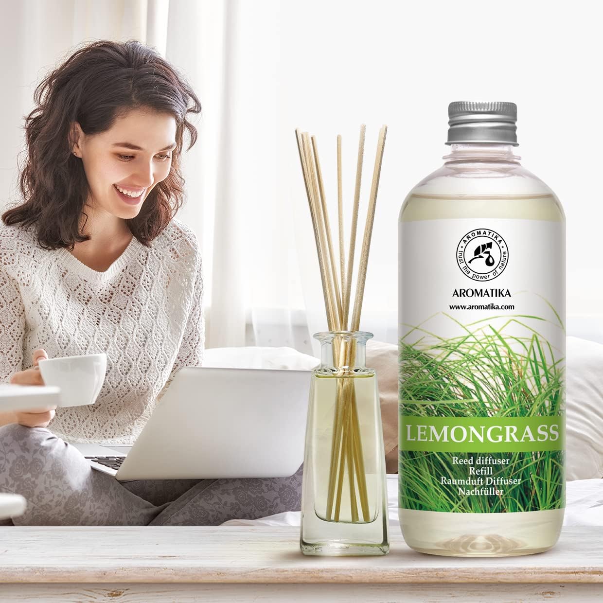 Lemongrass Reed Diffuser Refill, Natural Essential Lemongrass Oil 17 Fl Oz - Fresh & Long Lasting Fragrance - Reed Diffuser Oil Refill for Aromatherapy - Home - Office - Restaurant