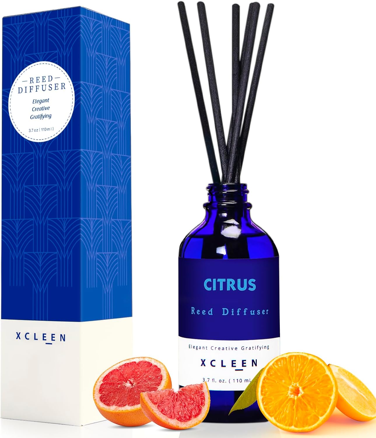 Xcleen Citrus Scented Reed Diffuser, Orange, Lime & Lemon Oil Reed Diffuser, Real Citrus! Holiday Home Fragrance for Bathroom Office Decor