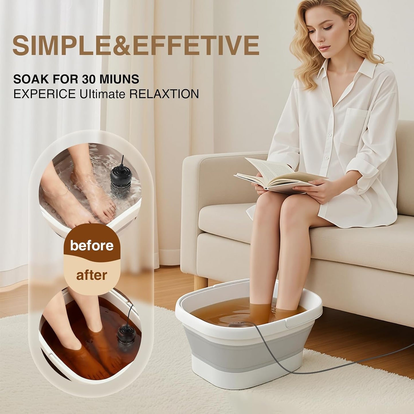 Ionic Foot Bath Detox Machine,Foot Detox Foot Bath Soak Tub with 2 Arrays,80 Disposable Liners,Detox Sea Salt,Folding Foot Spa Bucket,Home Salon-Level Foot Soaking Tub