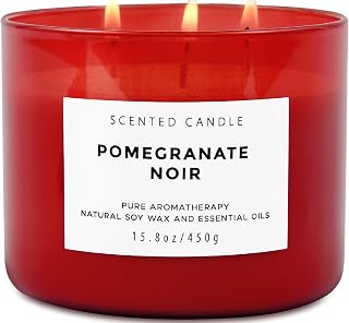 Pomegranate Noir Scented Soy Candle - Large 3-Wick Aromatherapy Candle for Home, 15.8oz - Sweet Fruity Vanilla Stress Relief Candle - Luxury Gift for Women & Men