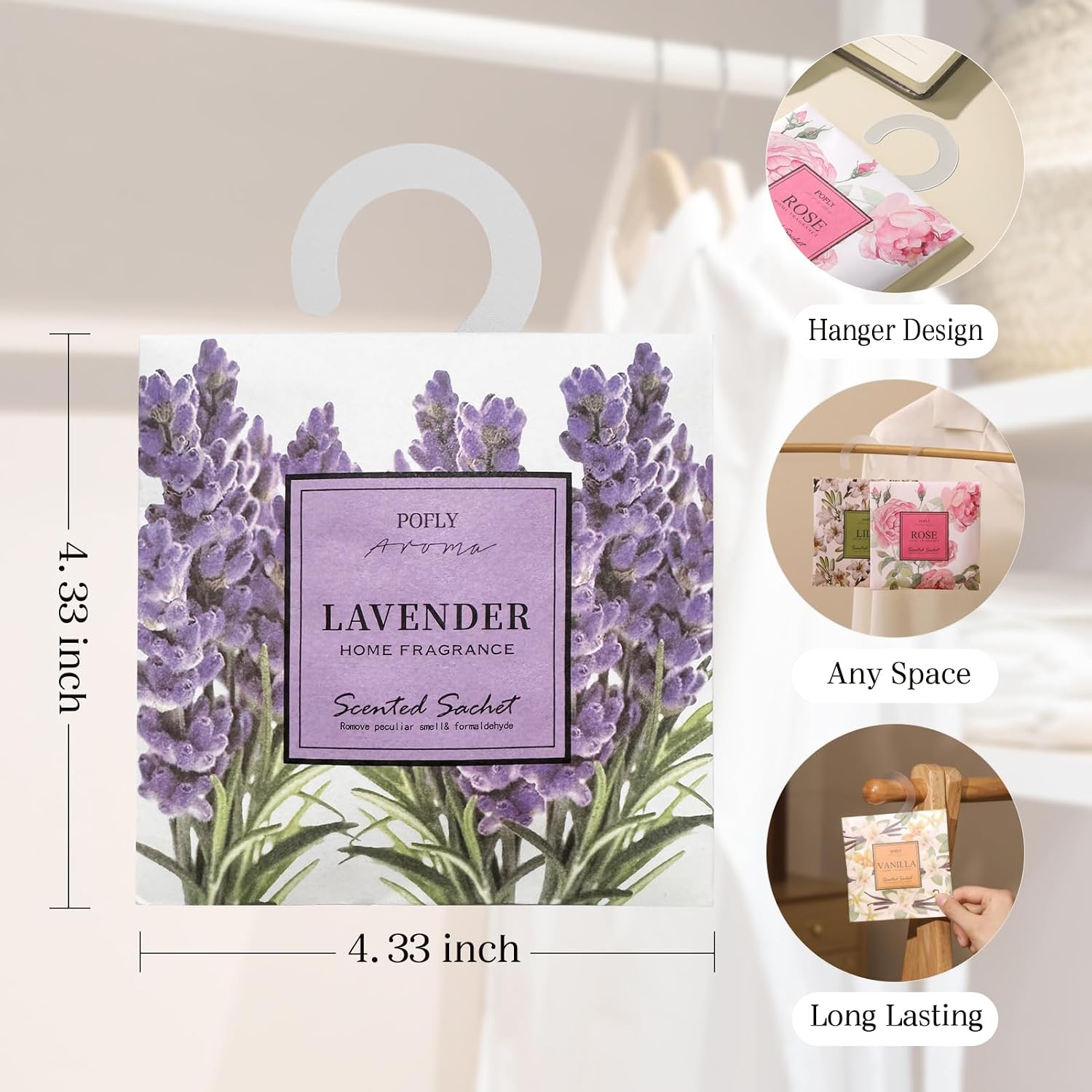 12 Pack Lavender Scented Sachets, Long-Lasting Fresh Scent, Air Freshener for Closet & Drawers, Hanging Deodorizer for Home