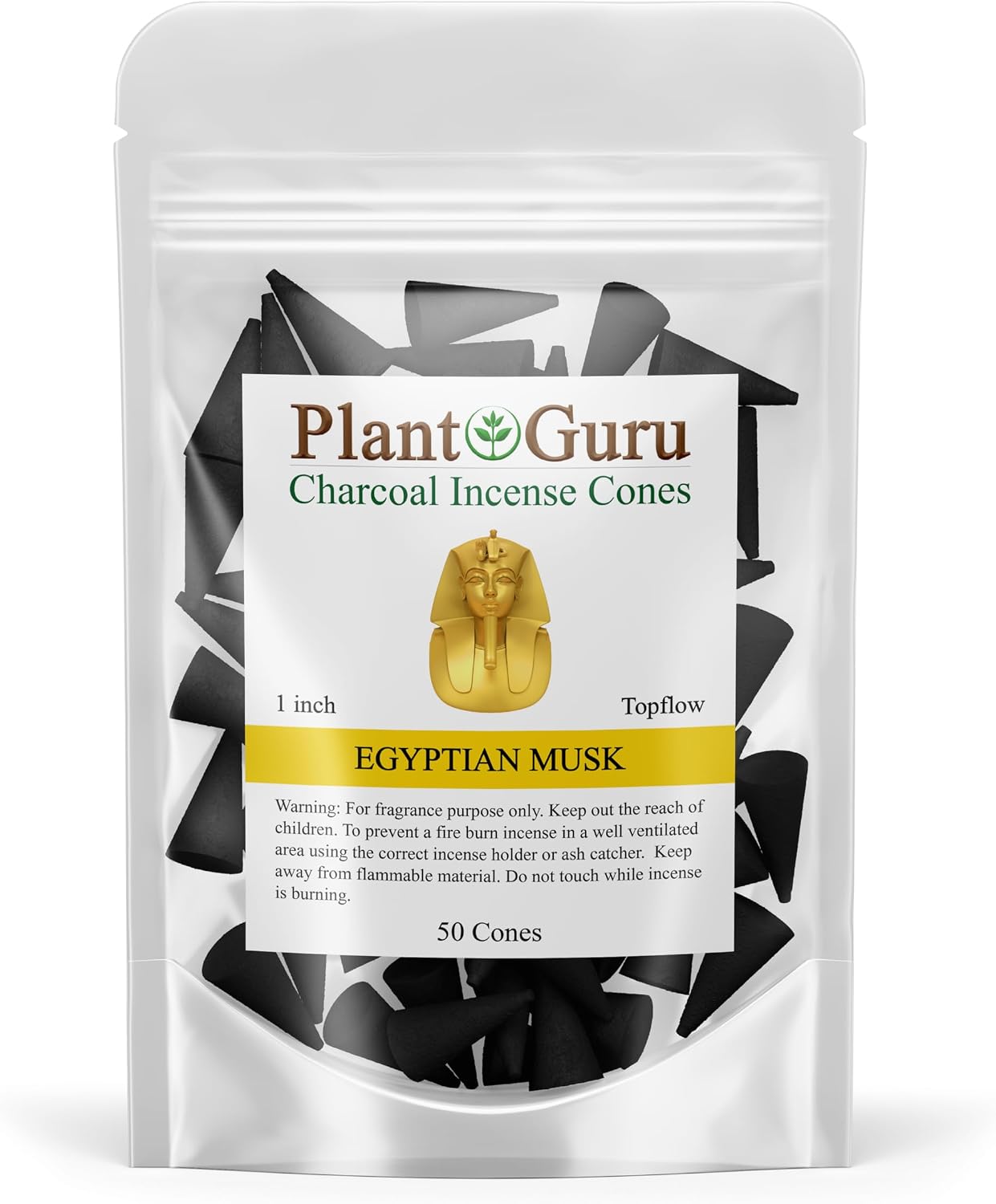 Egyptian Musk Charcoal Incense Cones 1" TOPFLOW - 50 Pack - Natural Scented Cones Handmade Hand Dipped