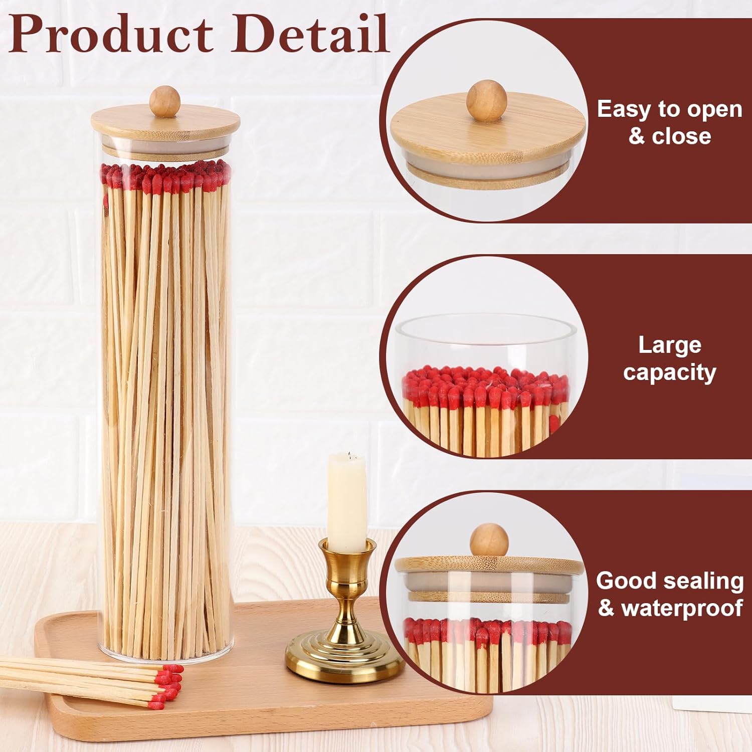 Acrylic 11 inch Long Matches Holder with Lid Sticker Farmhouse Match Holder for Fireplace Farmhouse Decor (No Include Matches)