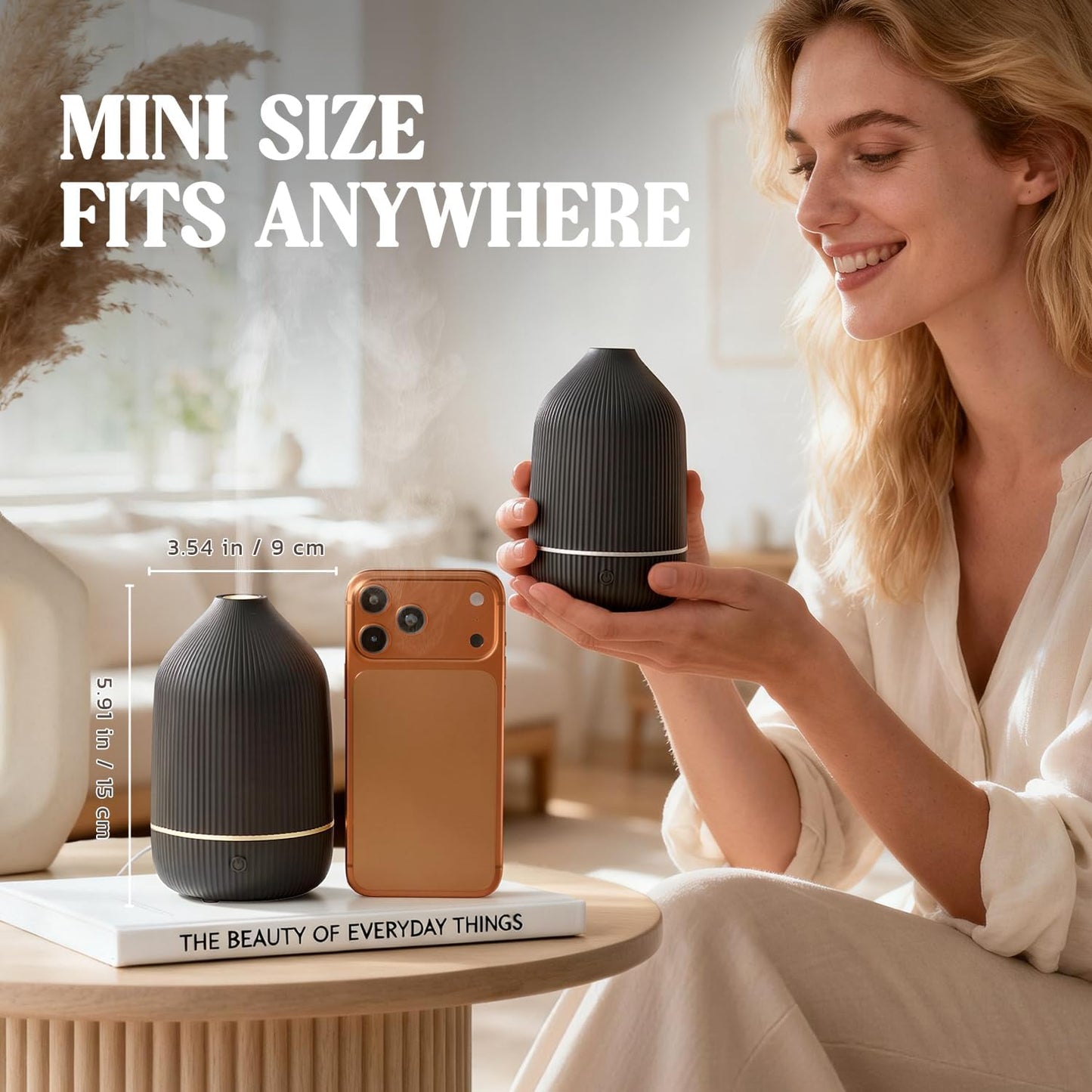 Essential Oil Diffuser, 100ml Aromatherapy Diffuser, Mini Ultrasonic Diffuser for Essential Oil, Home, Office, Cool Mist Humidifier with 7 Led Light, Auto Shut-Off, Black