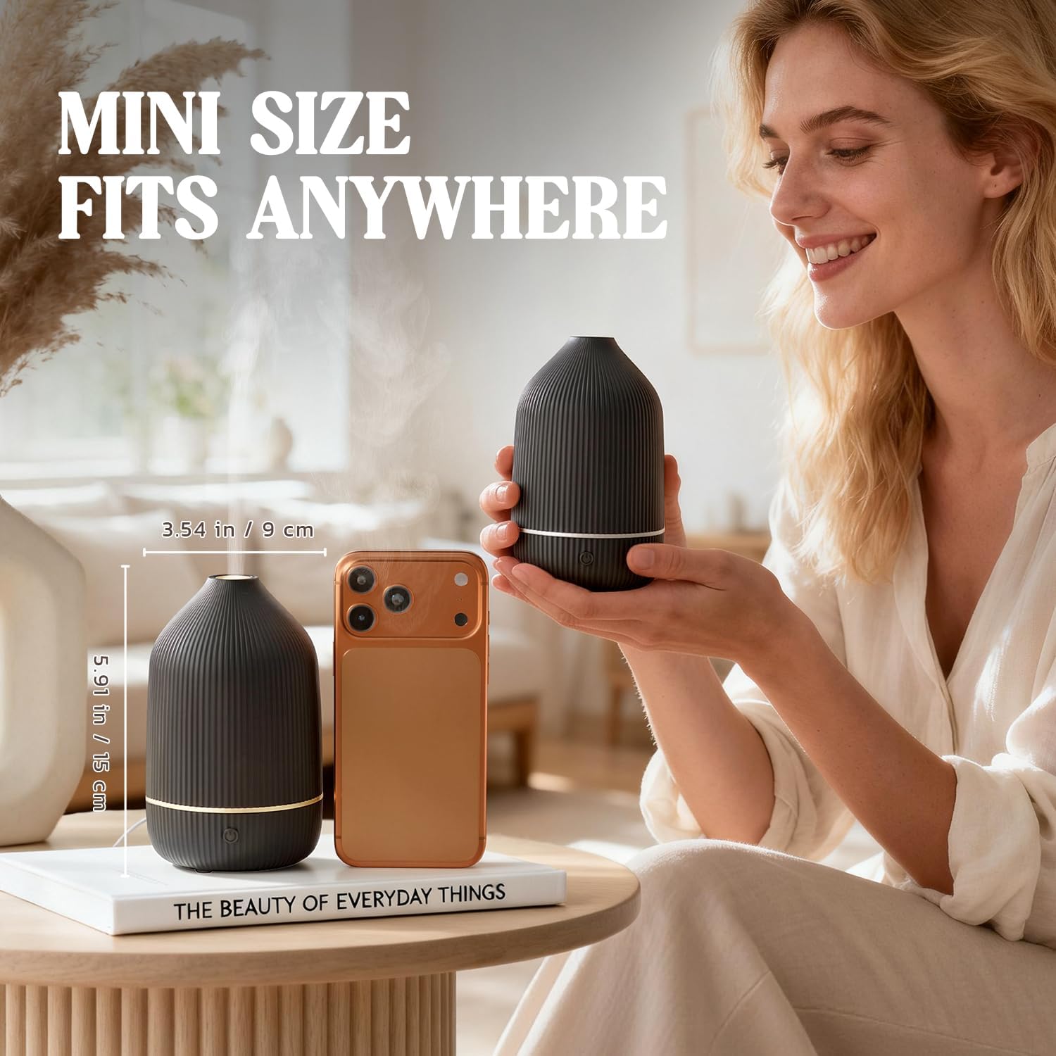 Essential Oil Diffuser, 100ml Aromatherapy Diffuser, Mini Ultrasonic Diffuser for Essential Oil, Home, Office, Cool Mist Humidifier with 7 Led Light, Auto Shut-Off, Black