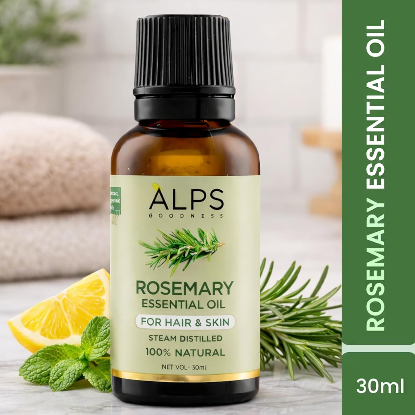 Alps Goodness Rosemary Essential Oil for Hair Growth, Skin Care & Aromatherapy | Pure & Natural | Steam Distilled | Nourishes Roots | Enhances Volume & Shine | 1.01 Fl Oz/30ml