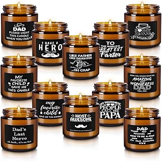 12-Pack Amber Jar Father's Day,Scented Candles, Gift for Dad 3.5oz, Natural Soy Wax and Premium Essential Oils. Ideal for Study Home & Office Aromatherapy.