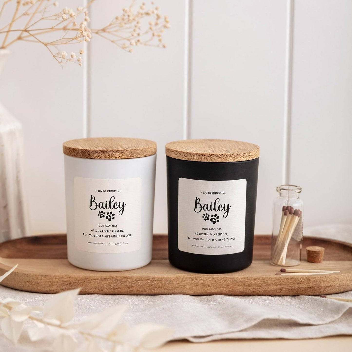 Pet Memorial Candle with Matches | in Loving Memory of Dog or Cat | Personalized Remembrance Gift-Black/Cozy Winter Night