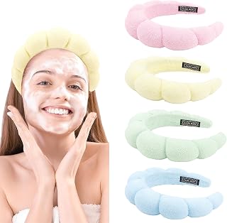 Canitor 4 PCS Spa Headband for Washing Face, Facial Skincare, Terry Cloth Sponge Makeup, Puffy Face Wash for Mask Skin Treatment - Teen Girl Trendy Stuff Christmas Gifts