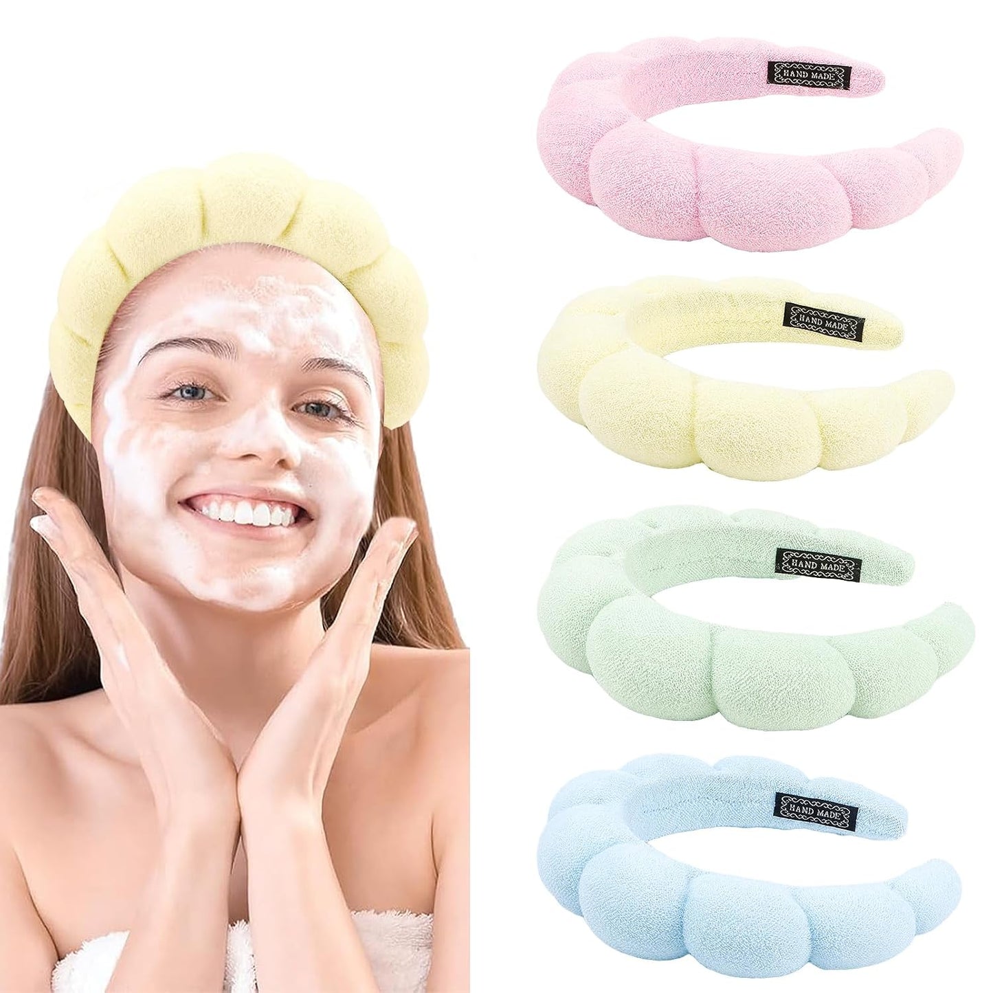 Canitor 4 PCS Spa Headband for Washing Face, Facial Skincare, Terry Cloth Sponge Makeup, Puffy Face Wash for Mask Skin Treatment - Teen Girl Trendy Stuff Christmas Gifts