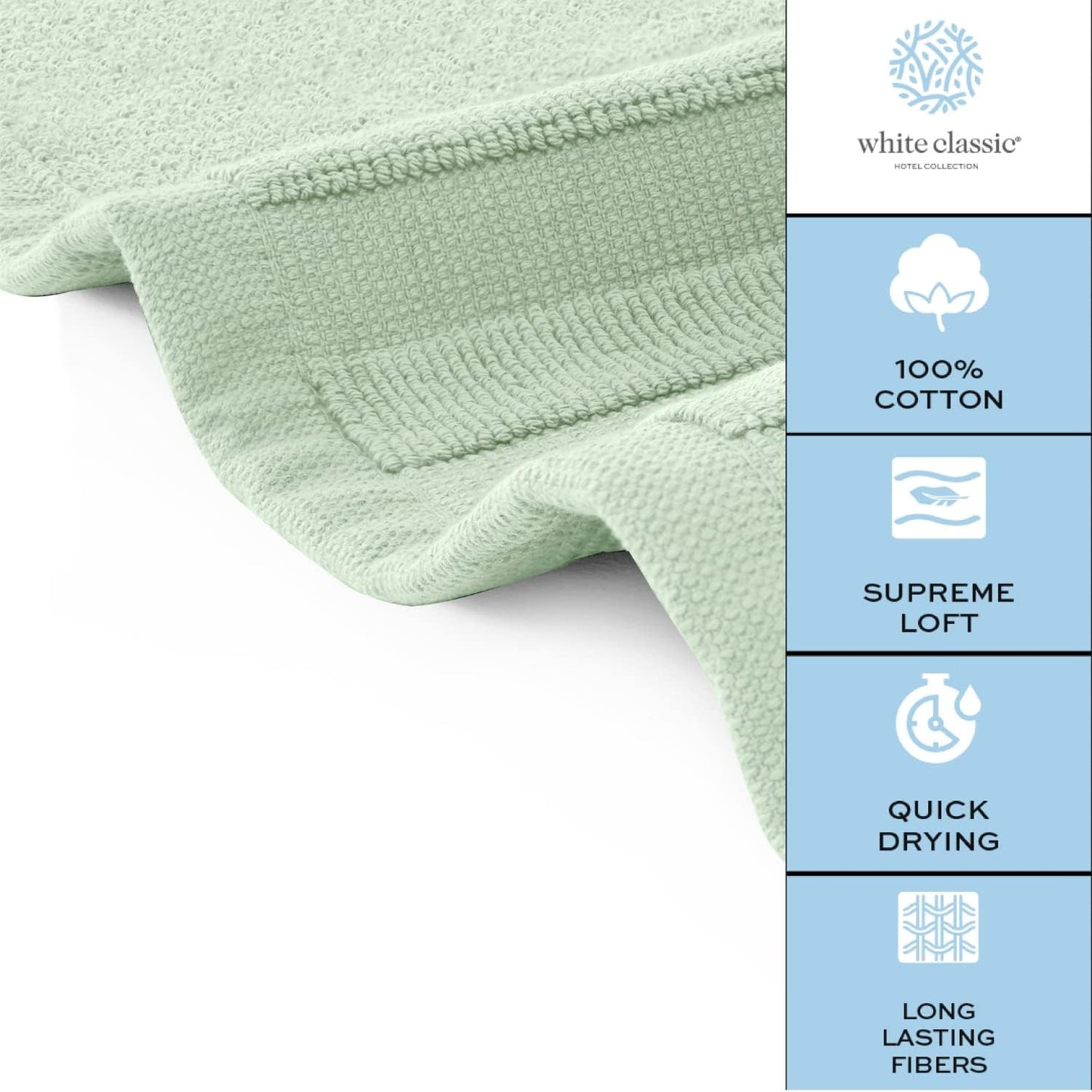 White Classic Luxury Bath Mat Floor Towel Set - Absorbent Cotton Hotel Spa Shower/Bathtub Mats [Not a Bathroom Rug] 22"x34" | 2 Pack | Mint Green