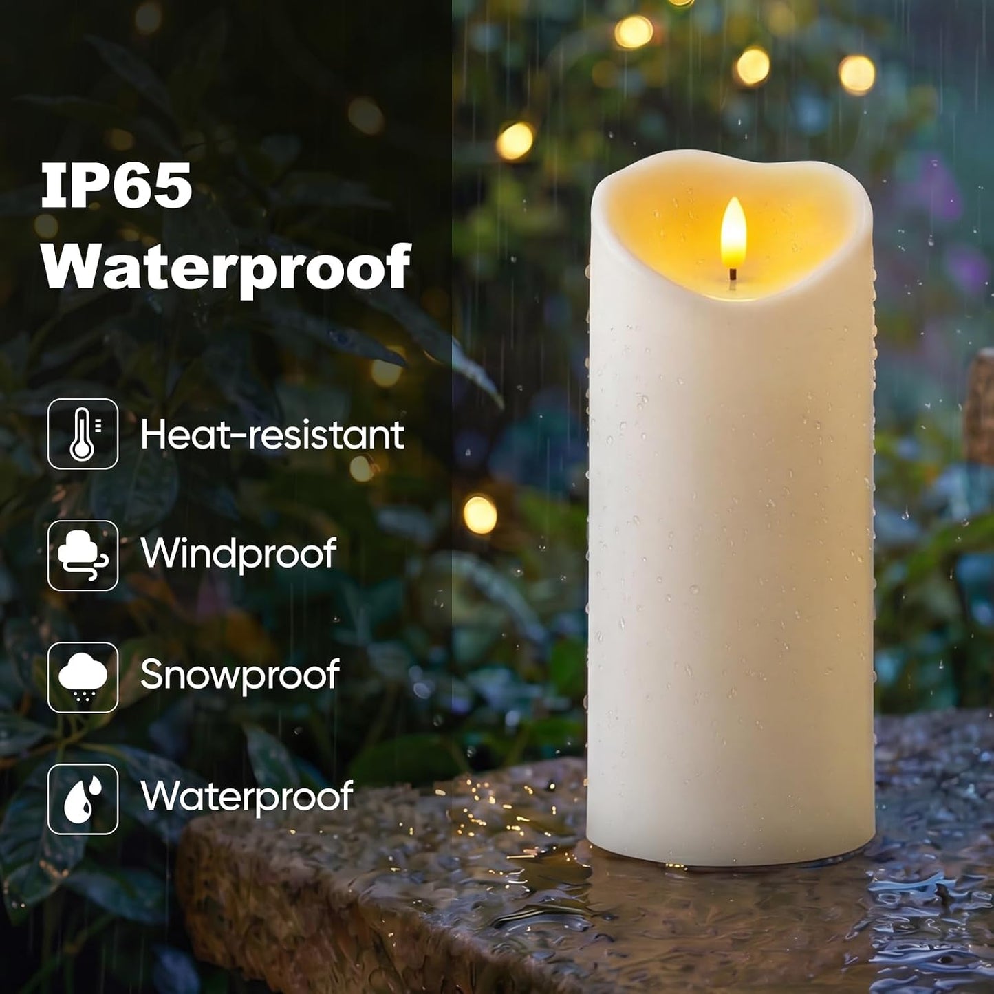 Amagic 4” x 9” Large Outdoor Waterproof Flameless Candles with Remote, Battery Operated Candles with Timer, Flickering Fake LED Pillar Candle for Patio Yard Porch Decor, Ivory White, Set of 2
