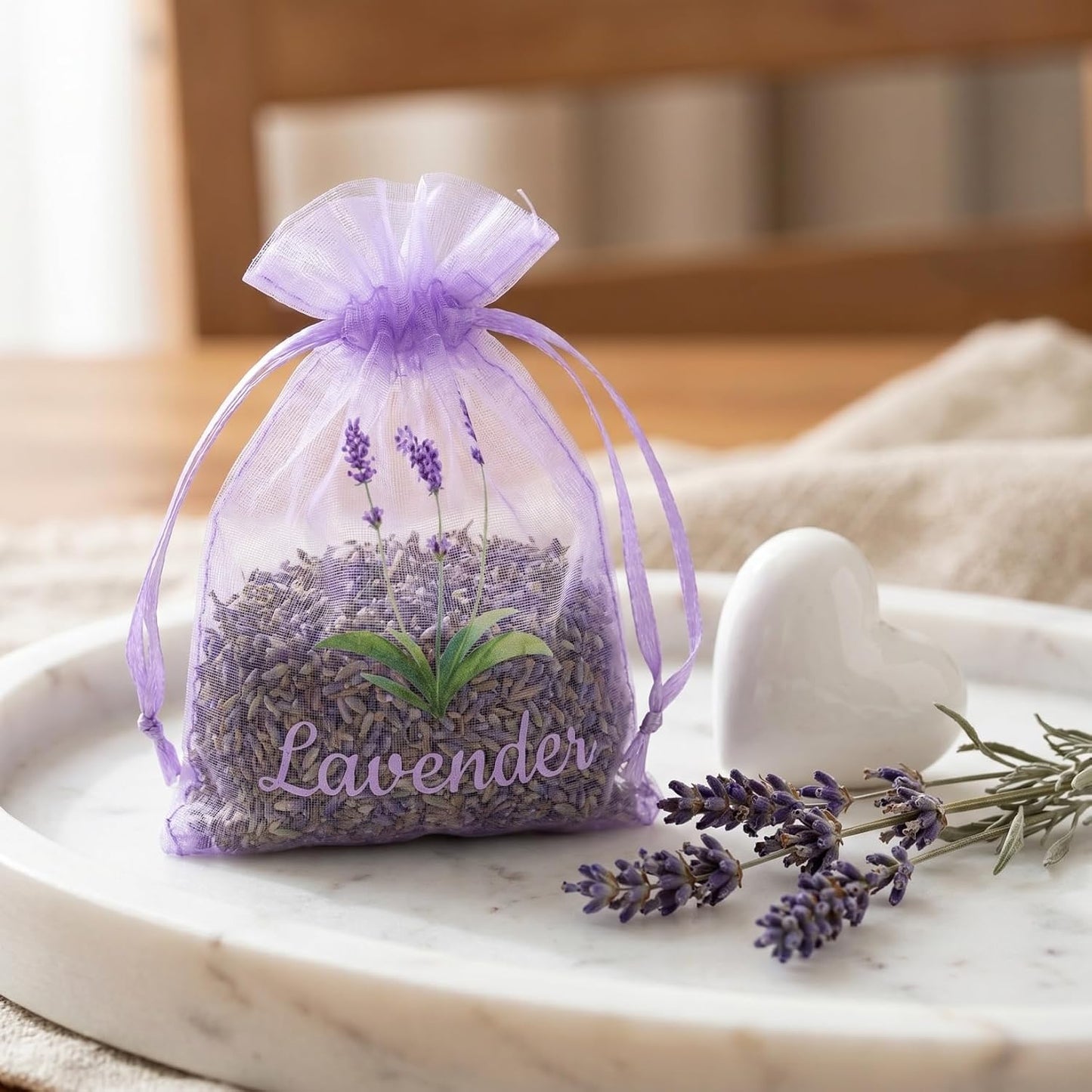 MAGICLULU 20Pcs Empty Lavender Sachet Bags - Violet Mesh Drawstring Pouches for Herbs Spices - Breathable Organza Storage Bags for Home Closet Drawer - Floral Print Small Potpourri Packets