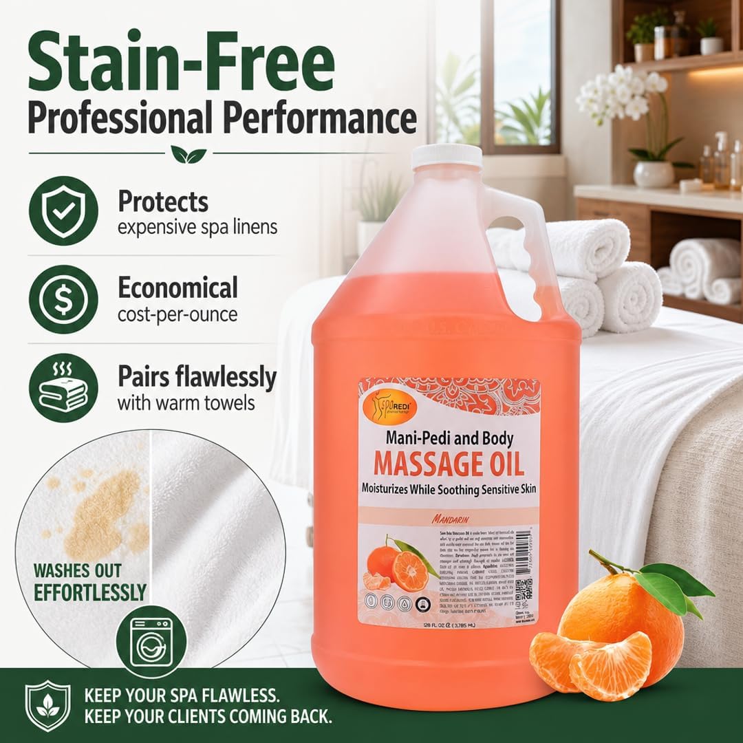 SPA REDI Mandarin Massage Oil – Professional & Family Skin Nourishment Treatment | Legacy of Trust & Universal Gentleness | Premium Nourishment for Loyalty & Peace of Mind | 128 Oz Gallon