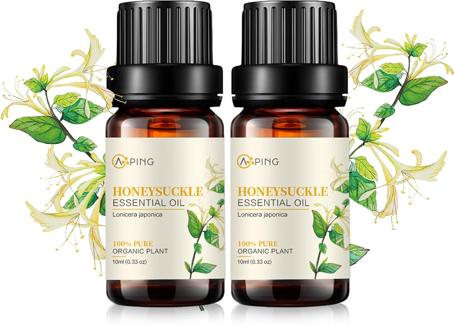 2-Pack Honeysuckle Essential Oil - 100% Pure Organic Natural Plant (Lonicera Japonica) Honeysuckle Oil for Diffuser, Aroma, Spa, Massage, Yoga, Perfume, 2x10ML