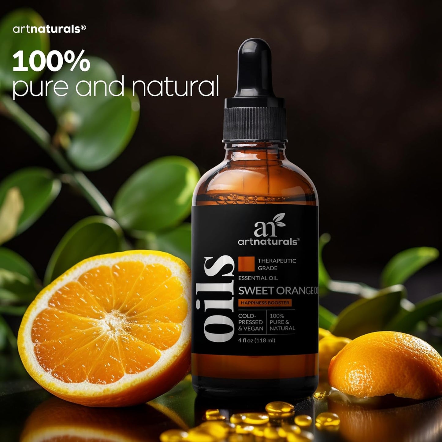 artnaturals Sweet Orange Essential Oil (4.0 Fl Oz / 118ml)- 100% Pure Undiluted Citrus Oil - Glass Bottle w/Dropper
