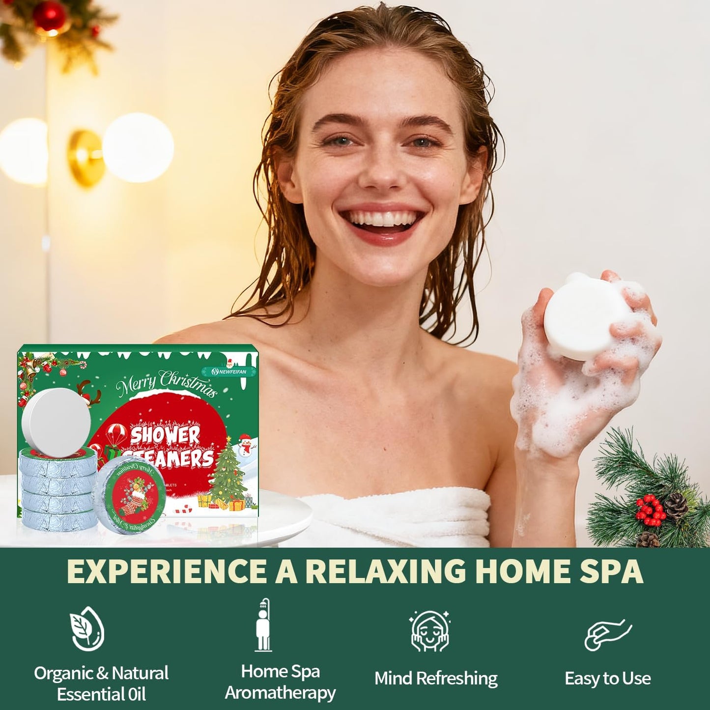 Shower Steamers Aromatherapy, 6-Pack Shower Bombs | Christmas Stocking Stuffers for Adults Women Men Teens White Elephant Birthday Gifts, Organic Essential Oil Home Spa Relaxing