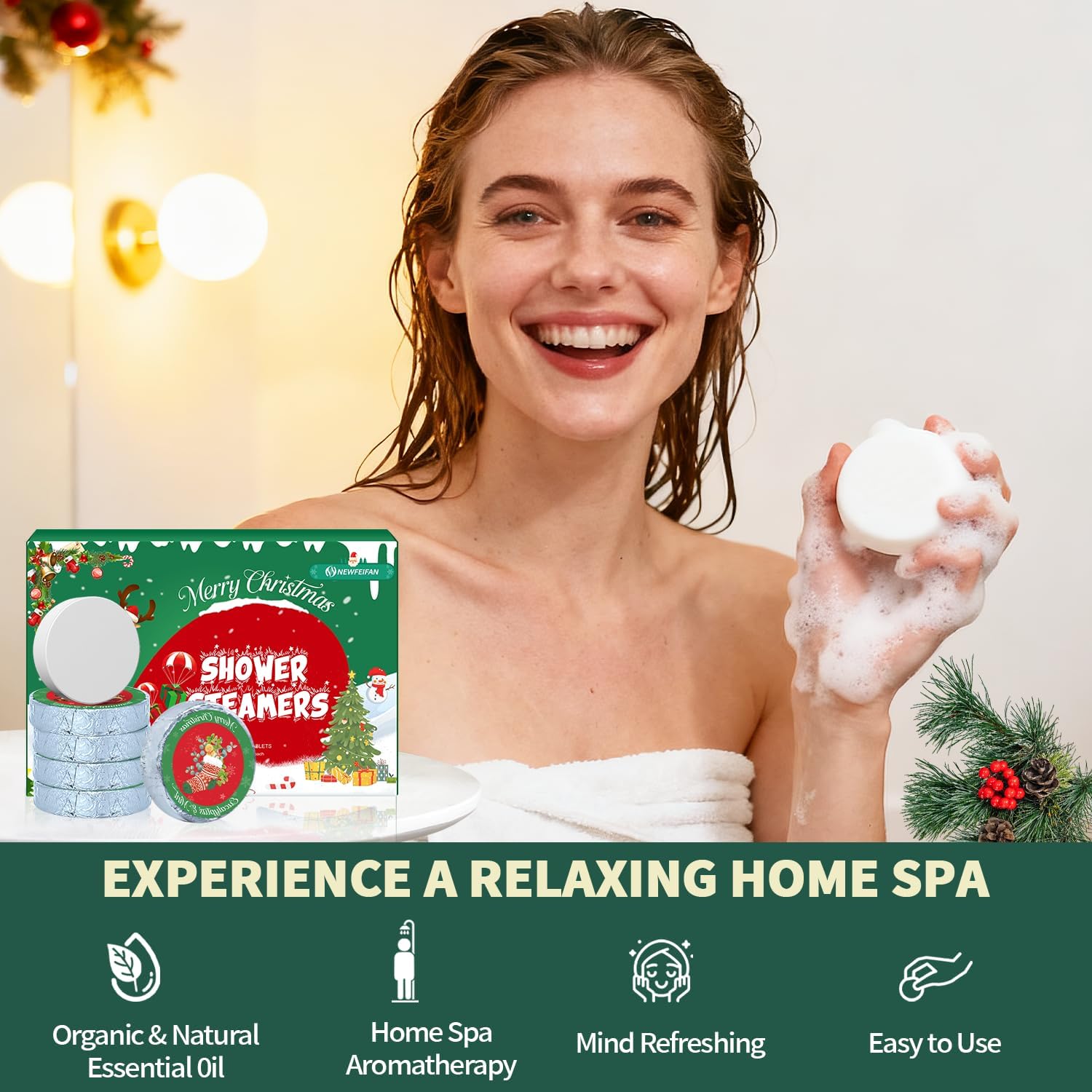 Shower Steamers Aromatherapy, 6-Pack Shower Bombs | Christmas Stocking Stuffers for Adults Women Men Teens White Elephant Birthday Gifts, Organic Essential Oil Home Spa Relaxing