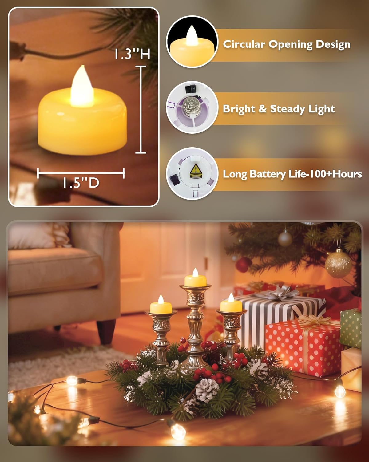 Raycare 24Pack Flameless Candles, Battery Operated LED Tea Lights, Long Lasting Fake Candles, Electric Candles for Wedding, Holiday Party, Centerpieces, Home Decor, Halloween, Christmas