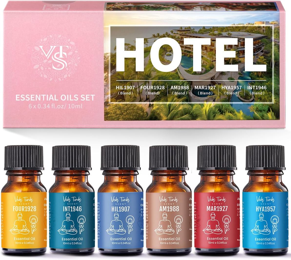 Hotel Scent Diffuser Oil Set, Luxury Hotel Fragrance Oils Collection, VEDA TINDA SCENT Waterless Diffuser Refills, Premium Aromatherapy Essential Oil Air Freshener for Home