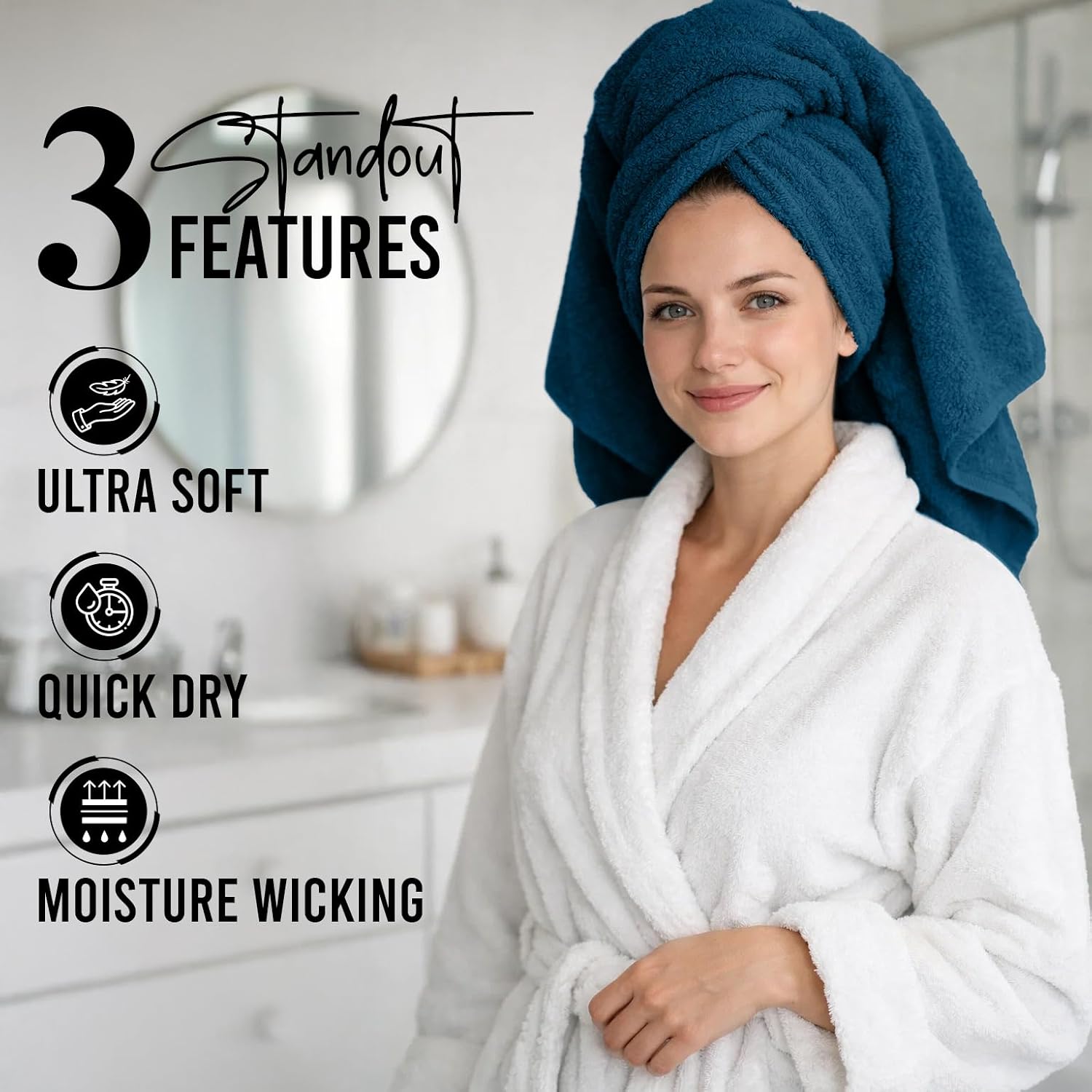 DAN RIVER 4 Pack Cotton Bath Towels – 22x44 Inches, Lightweight, Super Absorbent, Quick Drying, Soft & Durable Thick Body Towels for Home, Gym and Spa, Blue Opal