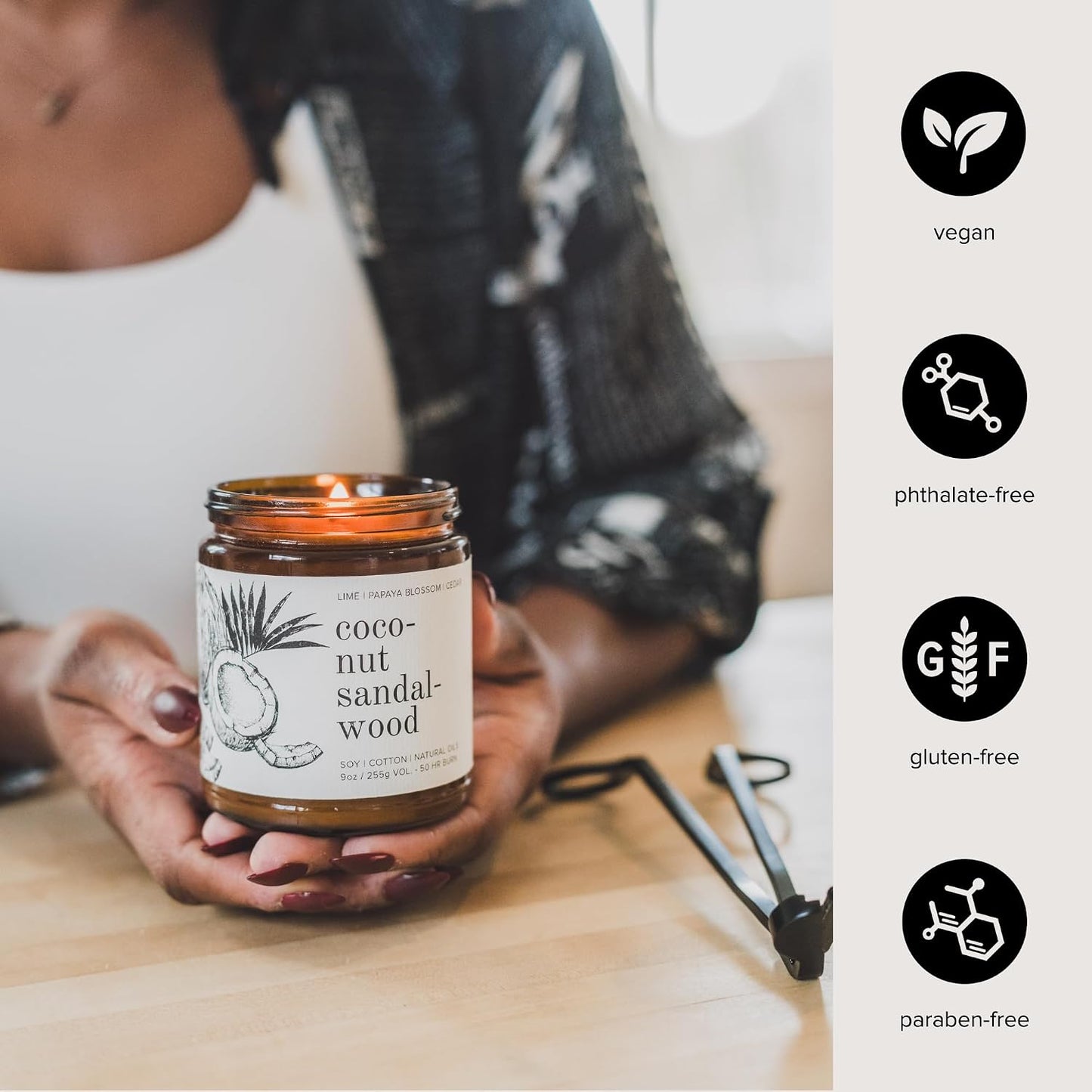 Broken Top Coconut Sandalwood Pure Soy Candle | 9 oz. | Lime, Papaya & Cedar. 50-Hour Burn Time. Natural Cotton Wick, Vegan, No Parabens, No Phthalates