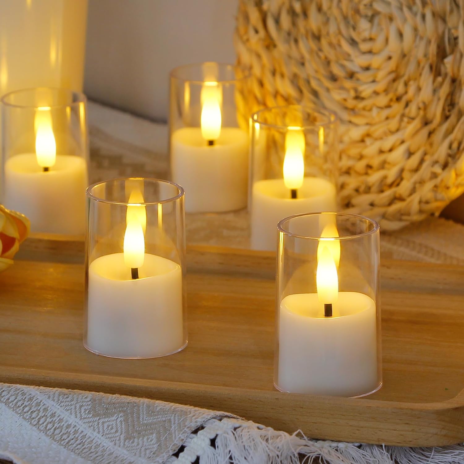 Flameless Small Tea Light LED Candles, Acrylic Battery Operated Votive 1.7" x2.5" with Remote Control and Timer, Tealight White Flickering Warm Light Pack of 8 Electric Long Lasting