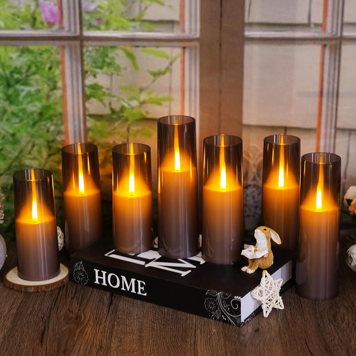 kakoya Flameless LED Candles Upgraded Realistic Flickering Flame,7Pcs Battery Operated Candles with Remote Timers,LED Pillar Candles for Home Decor,Christmas,and Parties（Grey）