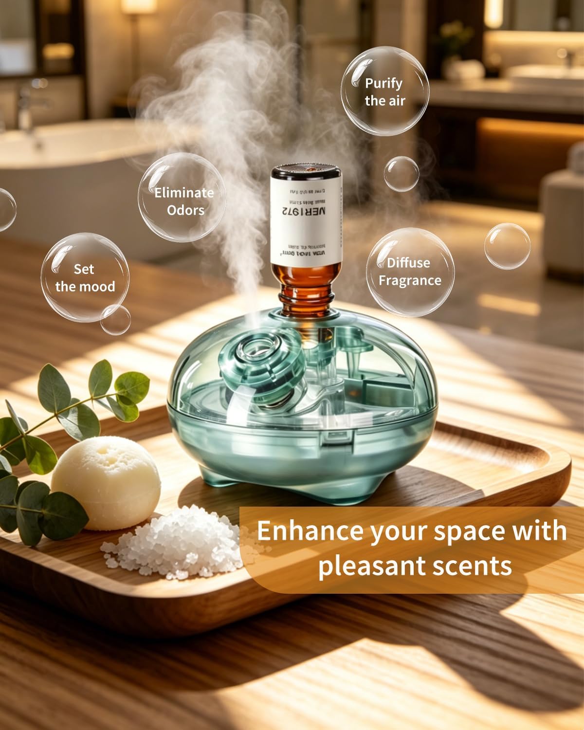 Waterless Diffuser with 12 Pack Hotel Fragrance Oils, Battery Operated Nebulising Diffuser for Home, Luxury Essential Oil Scents Inspired by 5-Star Hotels, Aromatherapy Gift Set