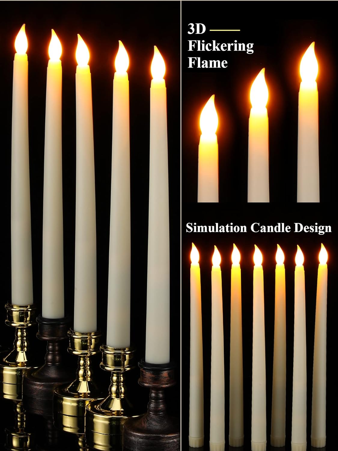 Funtery 48 Pcs Flameless LED Taper Candles Battery Operated Candles Bulk Realistic LED Candlesticks Flickering for Wedding Church Graduation Party Home Decor(Ivory,Classic Style)