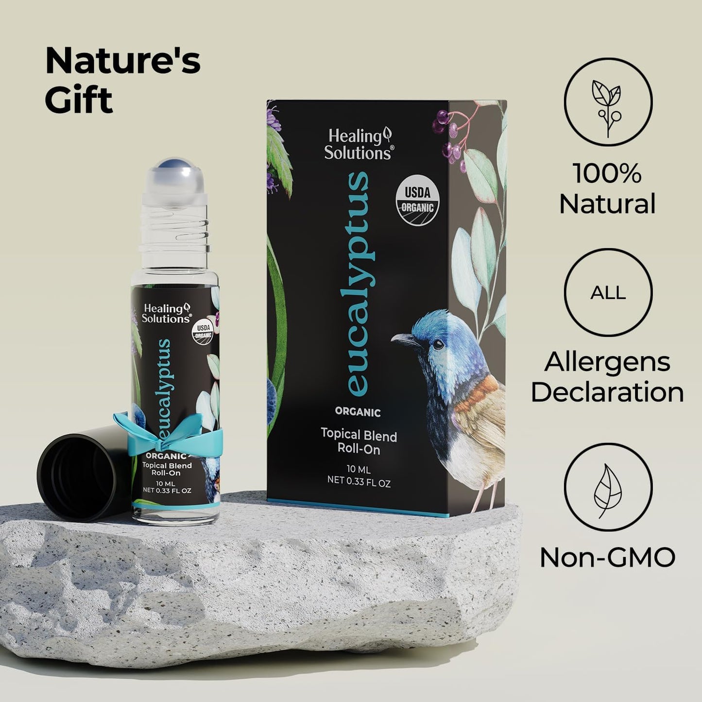 Healing Solutions (2 Pack) USDA Certified Organic Eucalyptus Essential Oil Roll-On Set - Rub on Chest and Breathe, for Skin