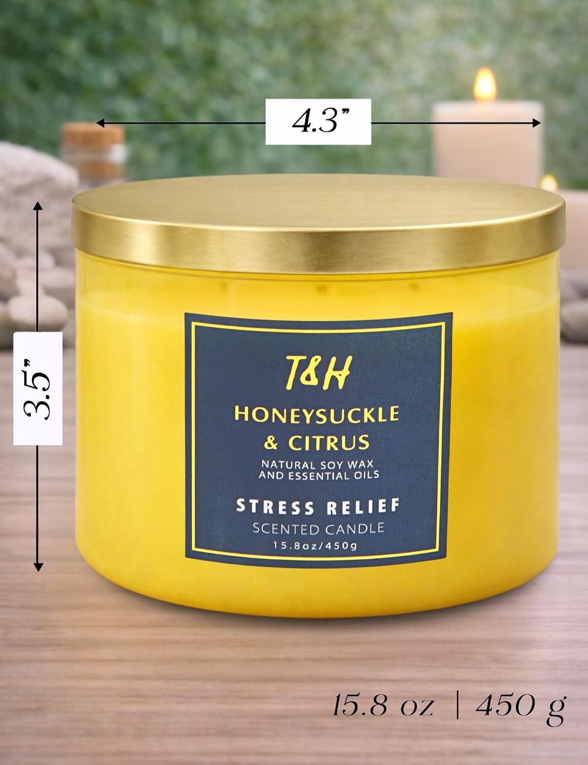 Honeysuckle Citrus Scented Soy Candle | Large 3-Wick Candle for Home, 15.8 oz | Fresh Floral Citrus Candle | Summer Candles for Women & Men | Thank You & Hostess Gifts for Women