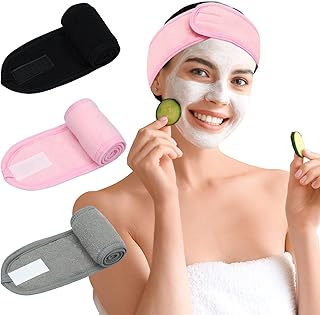 3 Pack Facial Spa Headband for Women - Adjustable, Non-Slip Terry Cloth Headband for Washing Face, Makeup, and Shower - Soft and Stretchable Hair Wrap