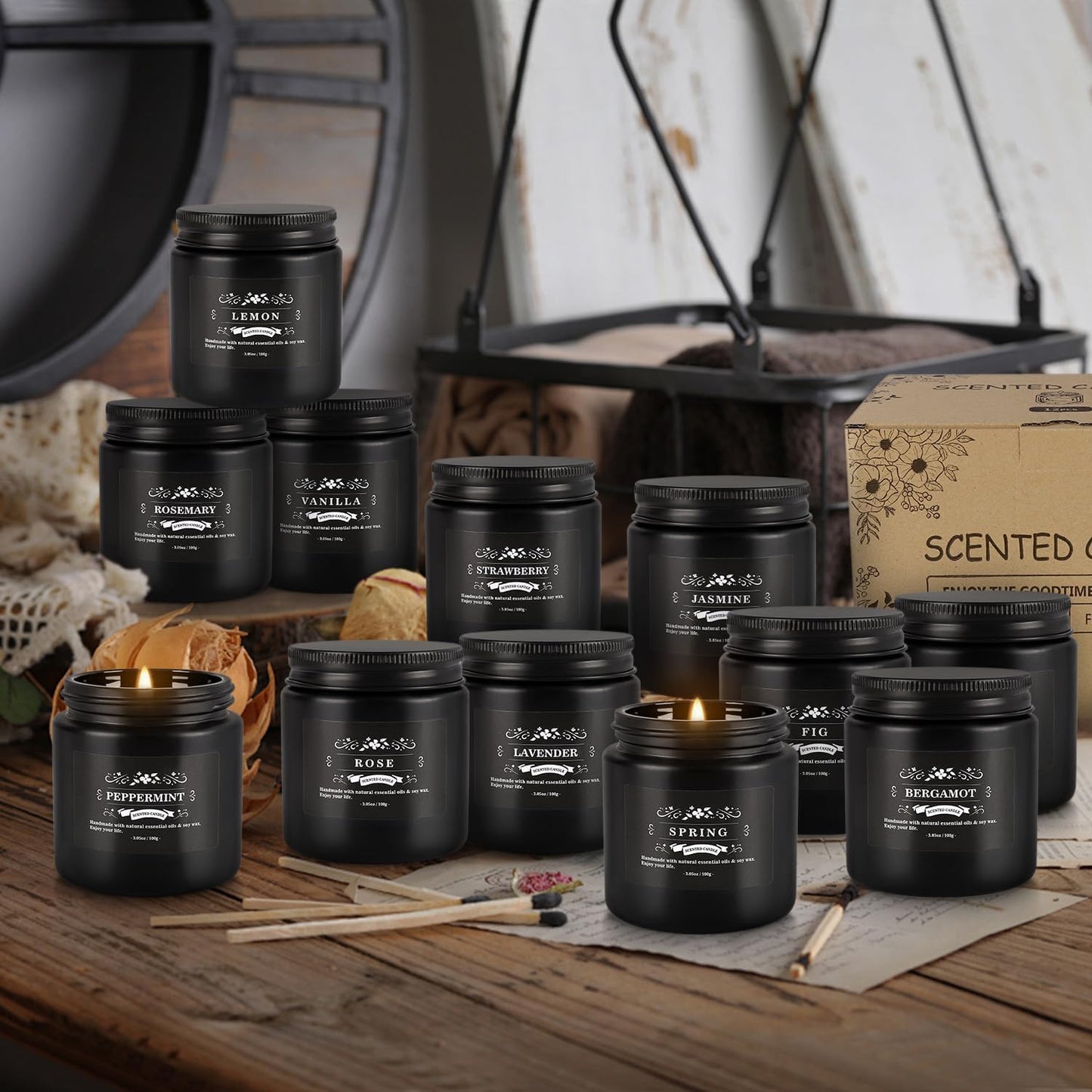 WPONSZU 12 Pcs Halloween Scented Candles with Added Natural Essential Oils, 3.05oz, Suitable for Various Festivals, Parties, Yoga, and Home Scene(Black)