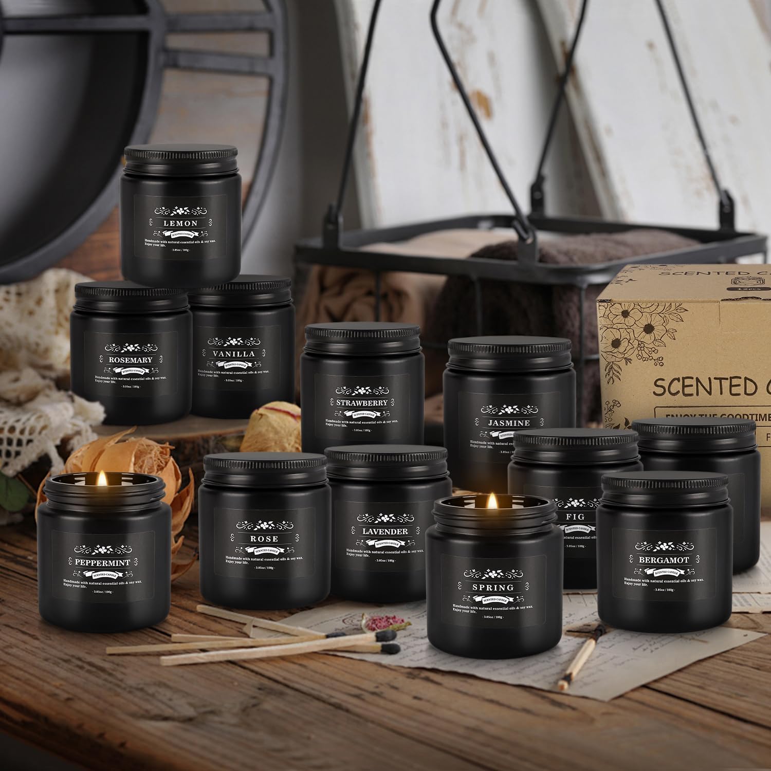 WPONSZU 12 Pcs Halloween Scented Candles with Added Natural Essential Oils, 3.05oz, Suitable for Various Festivals, Parties, Yoga, and Home Scene(Black)