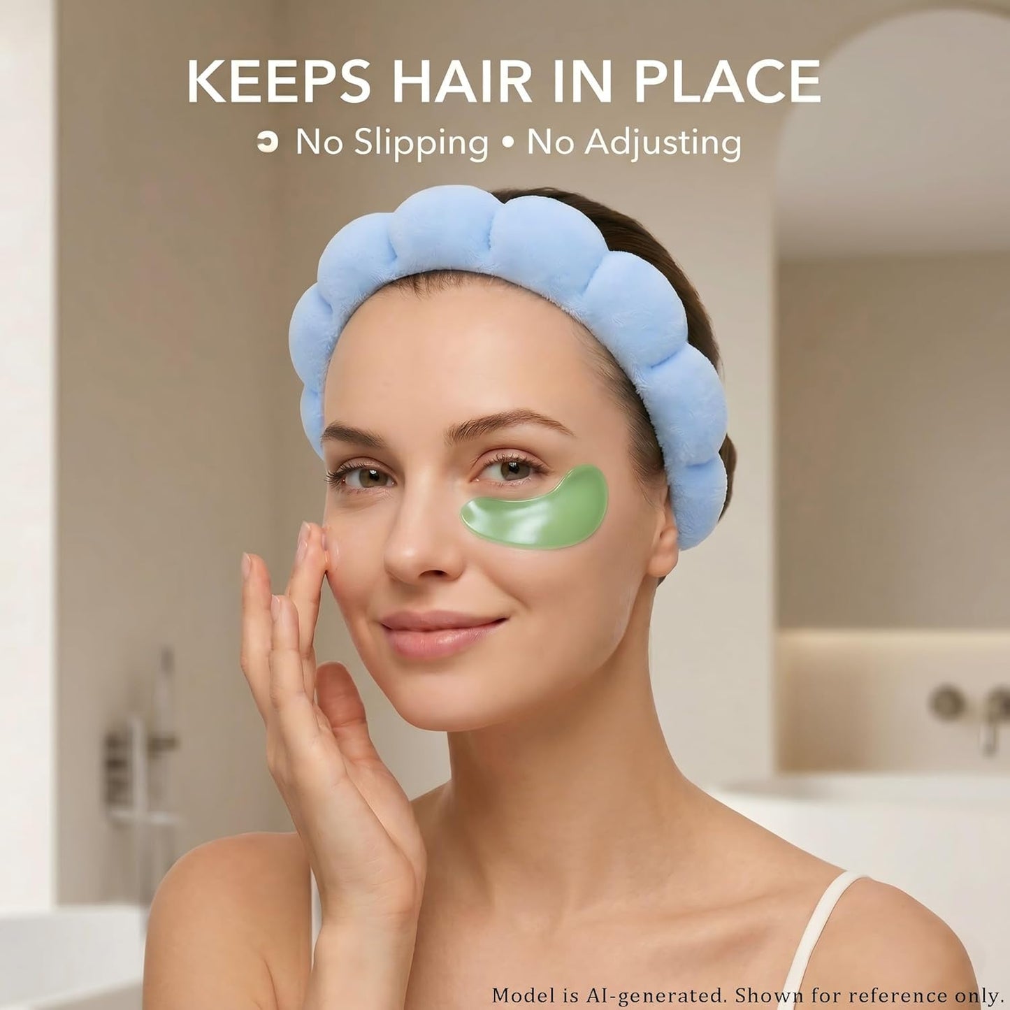 Headband for Washing Face and Wristband Set, Blue | Soft absorbent fabric, snug head-hugging fit for face washing, skincare, makeup, masks, travel, women and teen girls